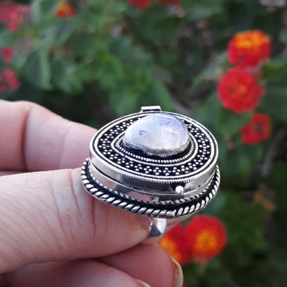 New Rainbow Moonstone 925 Silver Poison Ring. - Picture 4 of 8